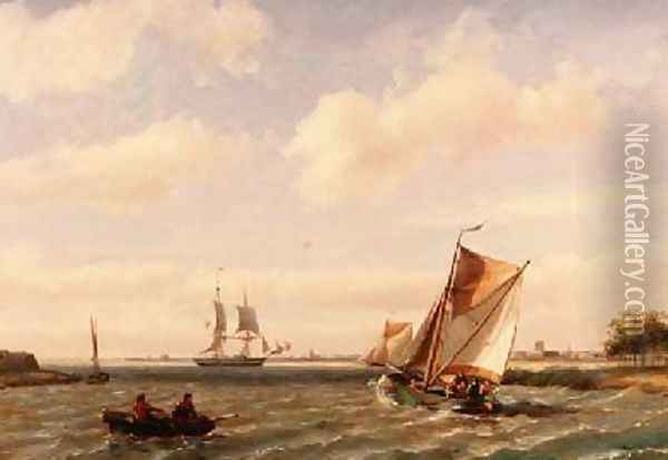 Fishing Boat in an Estuary Oil Painting - Johannes Hermann Barend Koekkoek