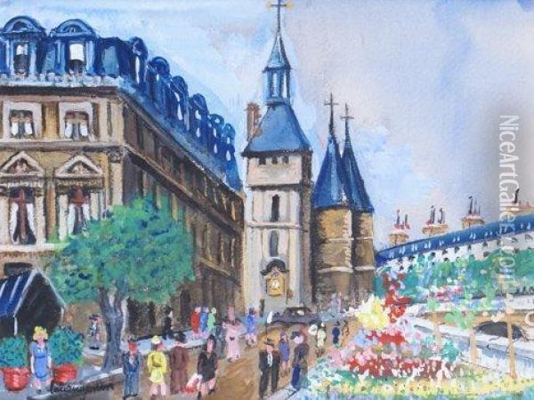 Paris, Le Marche Aux Fleurs Oil Painting - Lucien Genin