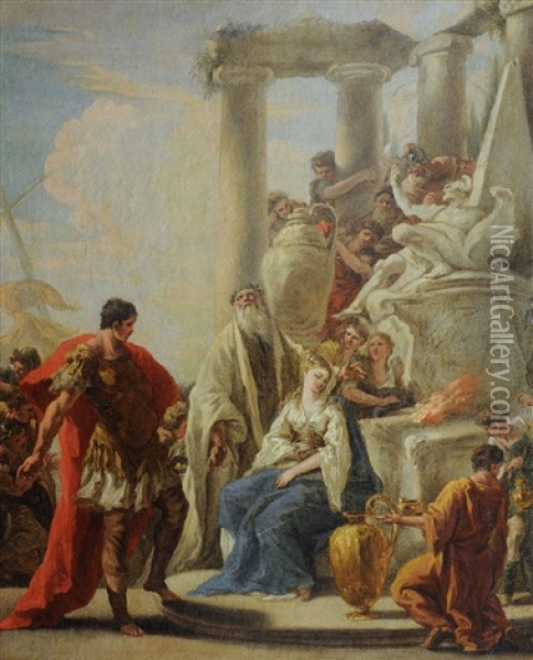 Le Sacrifice De Polyxene Oil Painting - Giovanni Antonio Pellegrini