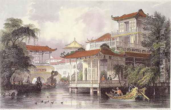 Home of a Chinese Merchant near Canton, from 'China in a Series of Views' Oil Painting - Thomas Allom