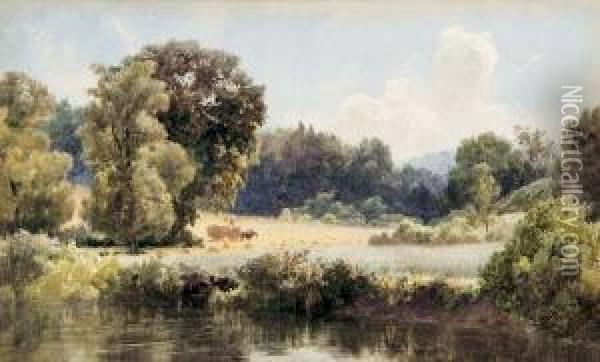 Haying At The Edge Of The River. Oil Painting - Lucius Richard O'Brien
