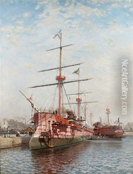 The Armoured Cruiser "admiral Kornilov" In The St. Nazaire Dockyard In Brittany Oil Painting - Nikolai Nikolaevich Gritsenko