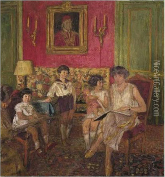 Madame Jean Bloch Et Ses Enfants, Premiere Version Oil Painting - Jean-Edouard Vuillard