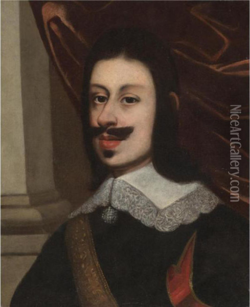 Portrait Of A Gentleman, Head And Shoulders, Wearing A Black Doublet And A Gold Sash Oil Painting - Justus Sustermans