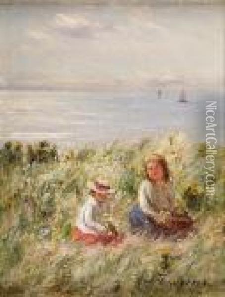 Girls Picking Flowers On The West Coast Oil Painting - Joseph Henderson