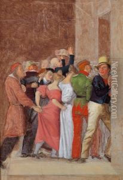A Group Of People Trying To Get Through A Door Oil Painting - Christoffer Wilhelm Eckersberg