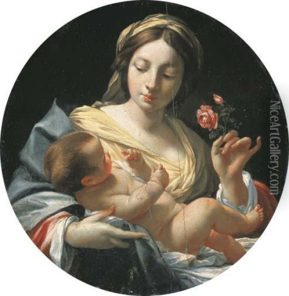 La Vierge A La Rose Oil Painting - Aubin Vouet