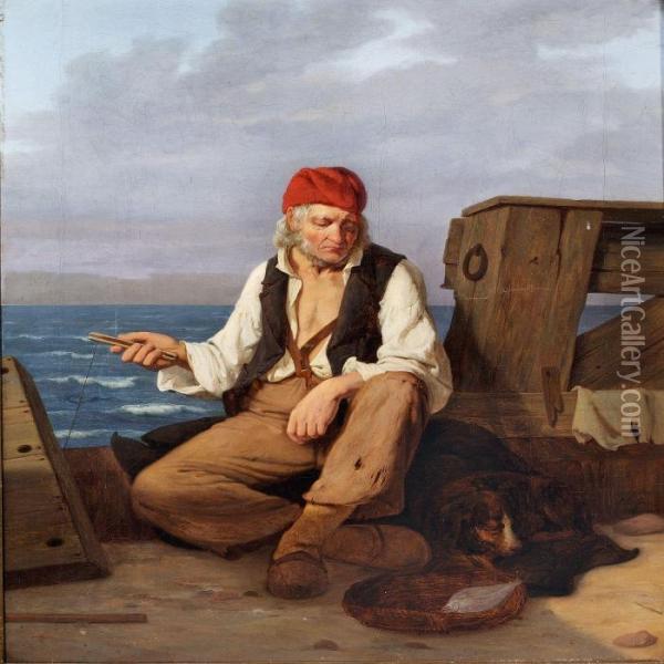 En Fisker Oil Painting - Peter Julius Larsen