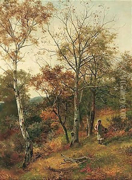 Autumn In The Wood, Benarth Near Conway Oil Painting - David Bates