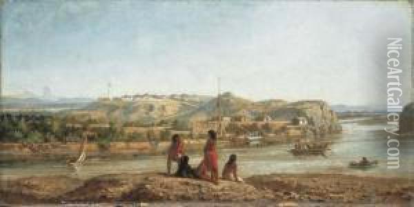 Village Minier Le Long Du Rio Grande Oil Painting - Ernest Narjot