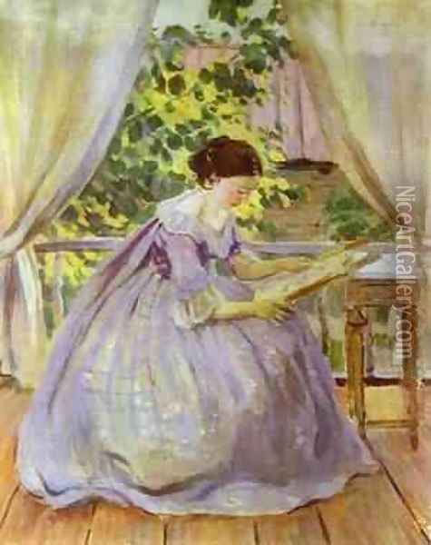 Lady Embroidering 1901 Oil Painting - Viktor Elpidiforovich Borisov-Musatov