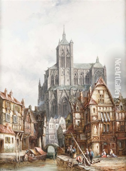Saint Wulltants, Abbeyville, Normandy', 'huy, Beligum Oil Painting - Henry Thomas Schafer