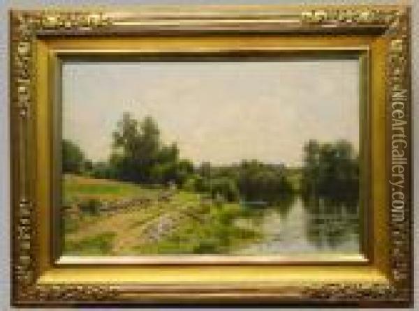 Path Along The River Oil Painting - Hugh Bolton Jones