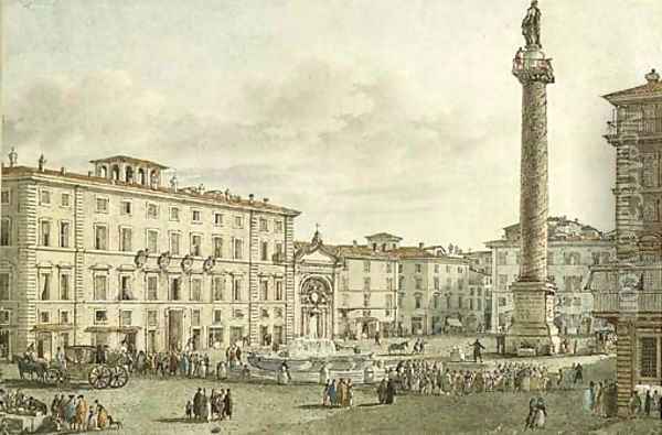 View of the Piazza Colonna with the Column Antoninus, Rome Oil Painting - Victor Jean Nicolle