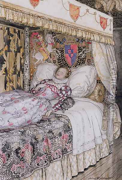 The Sleeping Princess, illustration for The Allies Fairy Book, Heinemann, 1916 Oil Painting - Arthur Rackham