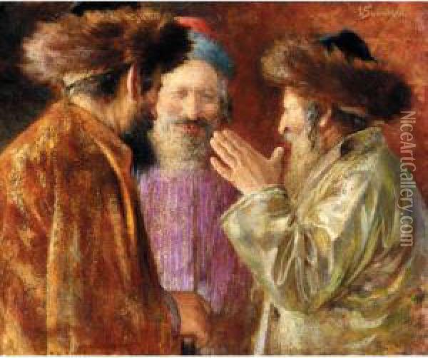 Three Rabbis Of Jerusalem Oil Painting - Isaac Snowman