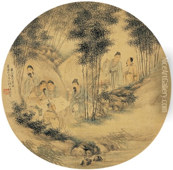 Seven Sages Of The Bamboo Grove Oil Painting -  Ren Bonian