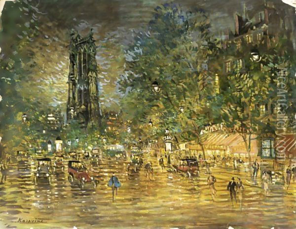 The Tour St. Jacques, Paris, By Night Oil Painting - Konstantin Alexeievitch Korovin