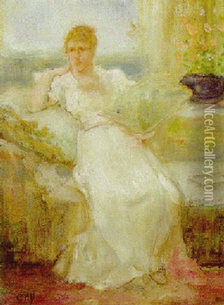 A Lady Holding A Fan Oil Painting - George Henry Boughton