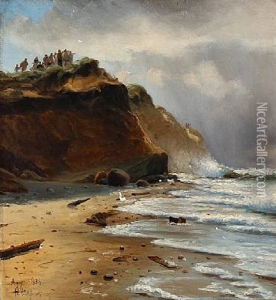Beach Scene With Fishermen At The Coast Of Agger Oil Painting - Holger Luebbers