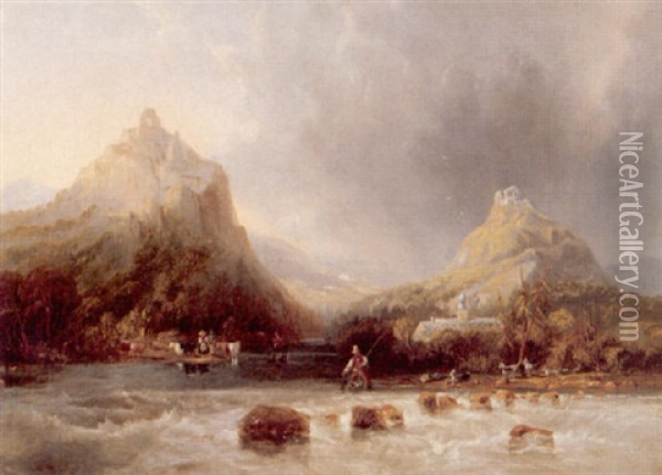 Nonnenwerth On The Rhine Oil Painting - John Wilson Carmichael