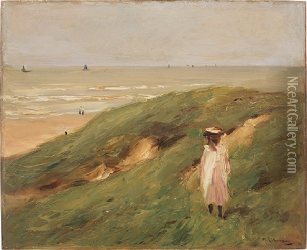 Dune Bei Noordwijk Mit Kind - Madchen In Den Dunen Oil Painting - Max Liebermann