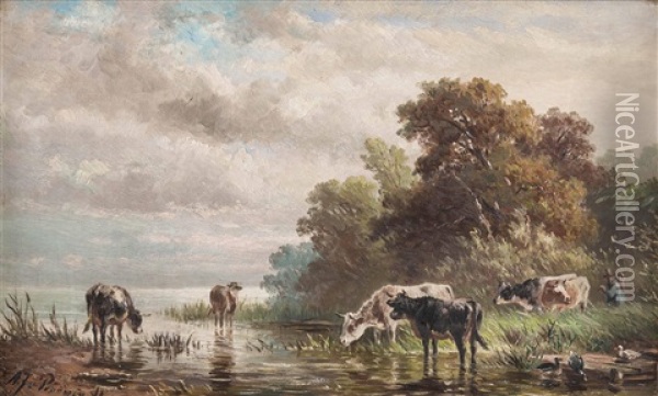 Kuhe Am Seeufer Oil Painting - Albert Jurardus van Prooijen