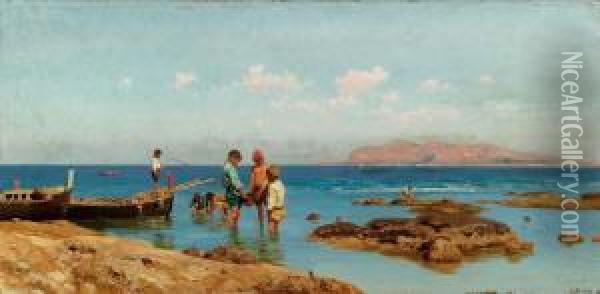 Pescatorelli Nel Golfo Di Mondello Oil Painting - Francesco Lojacono