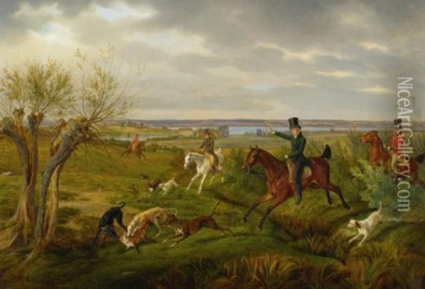 Count Halm On His Basedow Estate With Seedorf Manor And The Malachinersee In The Distance Oil Painting - Albrecht Adam