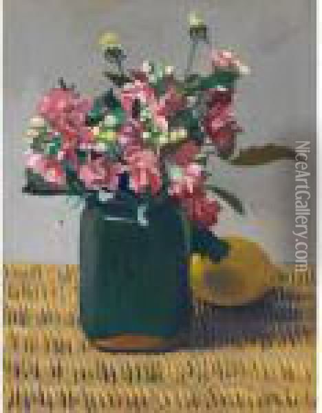 Giroflees Et Citron Sur Un Panier, 1924 
Pink Stock (matthiola) And Lemon In A Basket, 1924 Oil Painting - Felix Edouard Vallotton