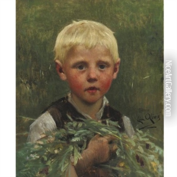 Portrait Of A Boy Oil Painting - Leon Olivie