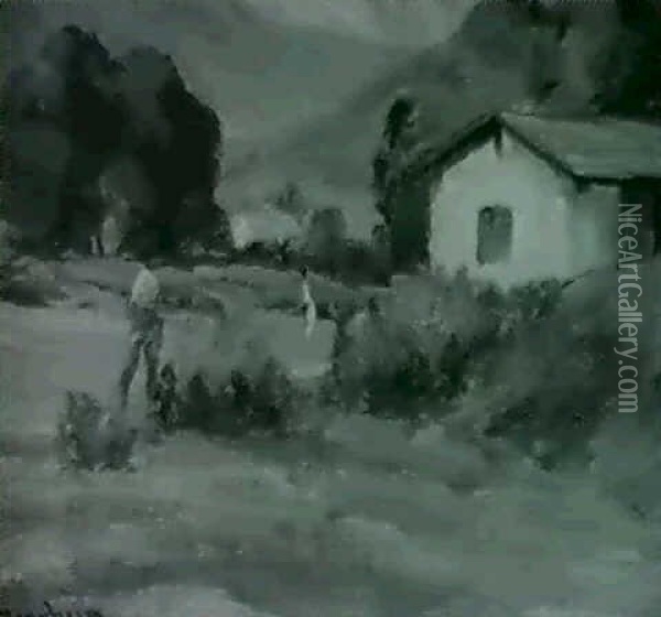 The Old Barn Oil Painting - Jean Mannheim
