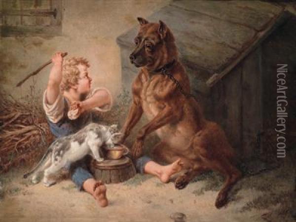 Milch Fur Die Katze Oil Painting - Friedrich Alexander Korner