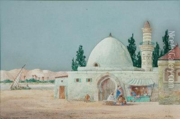 An Eastern Mosque, Moonlight. Oil Painting - James Greig