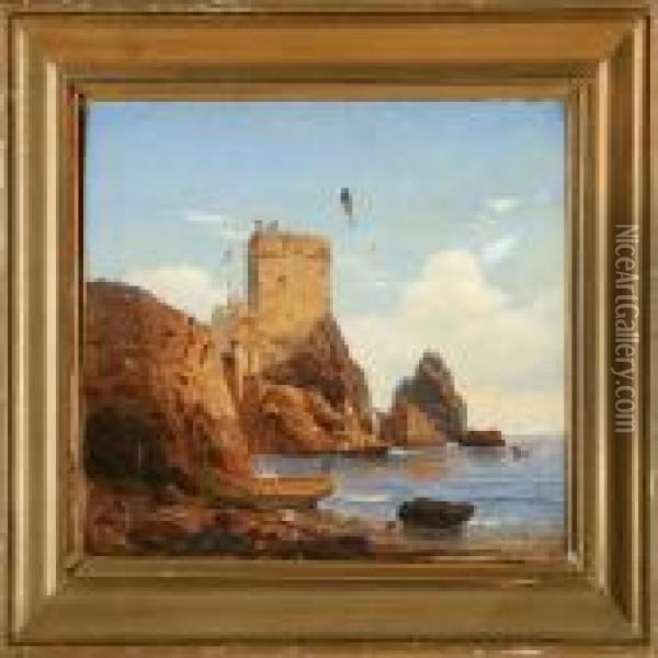 Coastal Scene From Madeira Oil Painting - C. F. Sorensen
