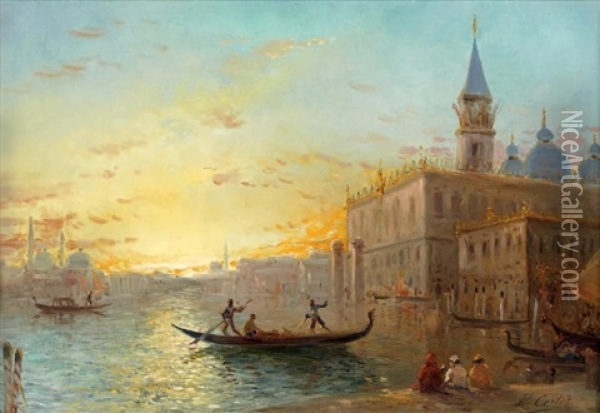 Venise, L'entree Du Grand Canal, Place Saint Marc Oil Painting - Daniel Cortes