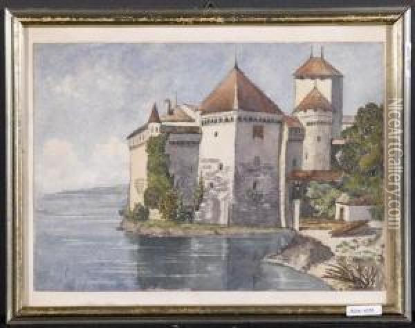Chateau Chillon. Oil Painting - Eugene Tanguy