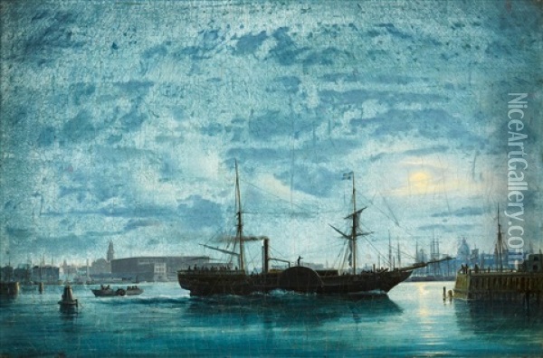 View Over Stockholm In Moonlight Oil Painting - Daniel Hermann Anton Melbye