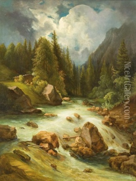 Alpesi Taj Hegyi Folyoval Oil Painting - Georg Geyer