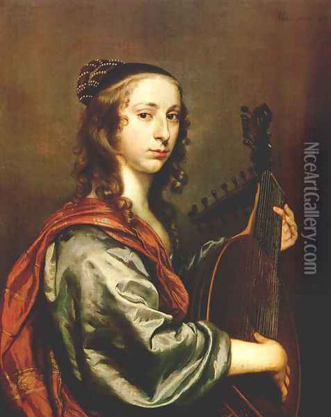 Lady Playing the Lute 1648 Oil Painting - Jan Mijtens