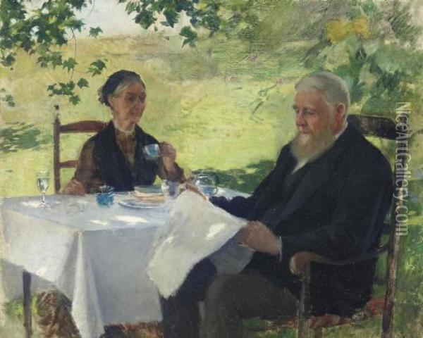 Tea On The Porch Oil Painting - Willard Leroy Metcalf