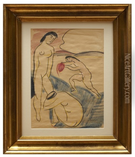Kvinnor Vid Havet Oil Painting - John Jon-And
