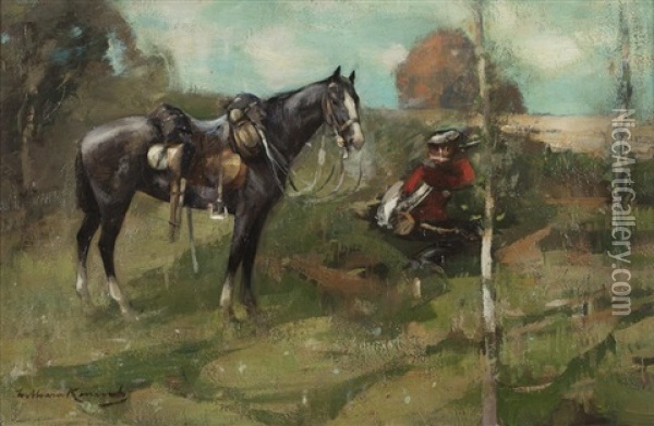 A Rest From Manoeuvres Oil Painting - William Kennedy