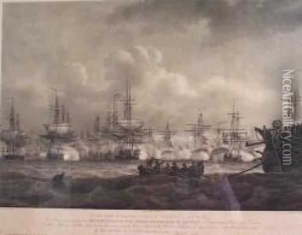 Destruction Of The Whole Danish Line Of Defence In Copenhagenroads Oil Painting - Nicholas Pocock