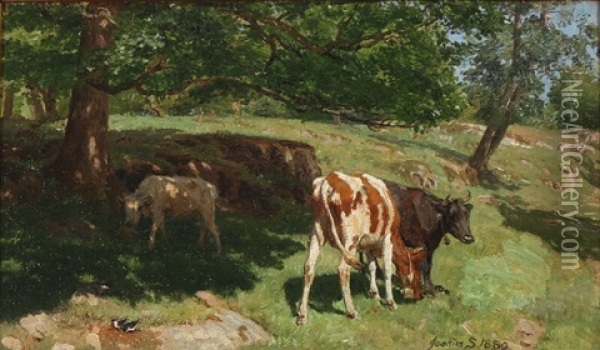 Koer Paa En Klippe I Halland Oil Painting - Joakim Frederik Skovgaard