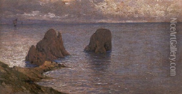 Blick Auf Die Faraglioni Von Capri Oil Painting - Giuseppe Carelli