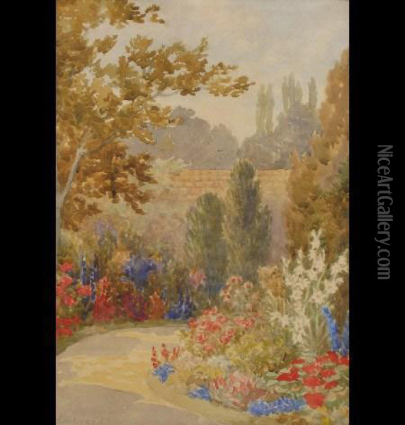Herbaceous Borders With Garden Path Oil Painting - Emily Barnard
