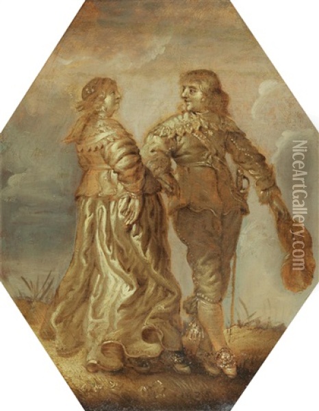 Two Scenes With Dancing Couples Oil Painting - Adriaen Pietersz van de Venne