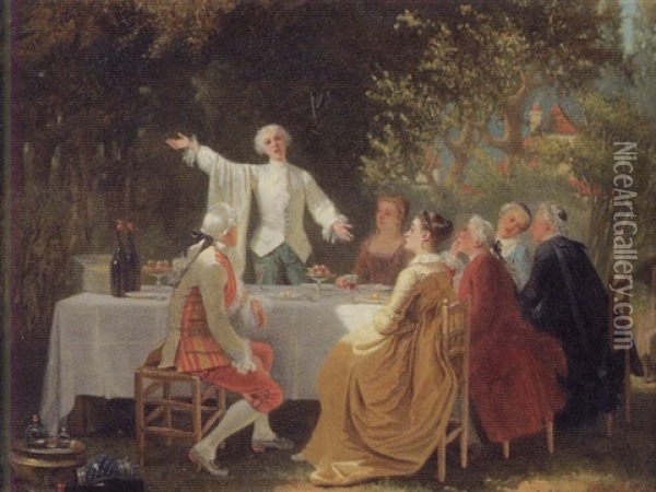 Le Chanteur Pendant Un Dejeuner Oil Painting - Adolphe Francois Montfallet