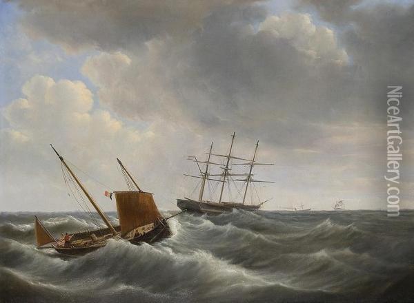 Dreimaster Auf See Oil Painting - Petrus Jan Schotel